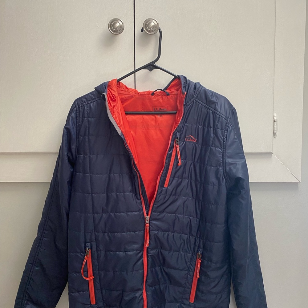 L.L. Bean Kids Navy and Orange Puffer Jacket